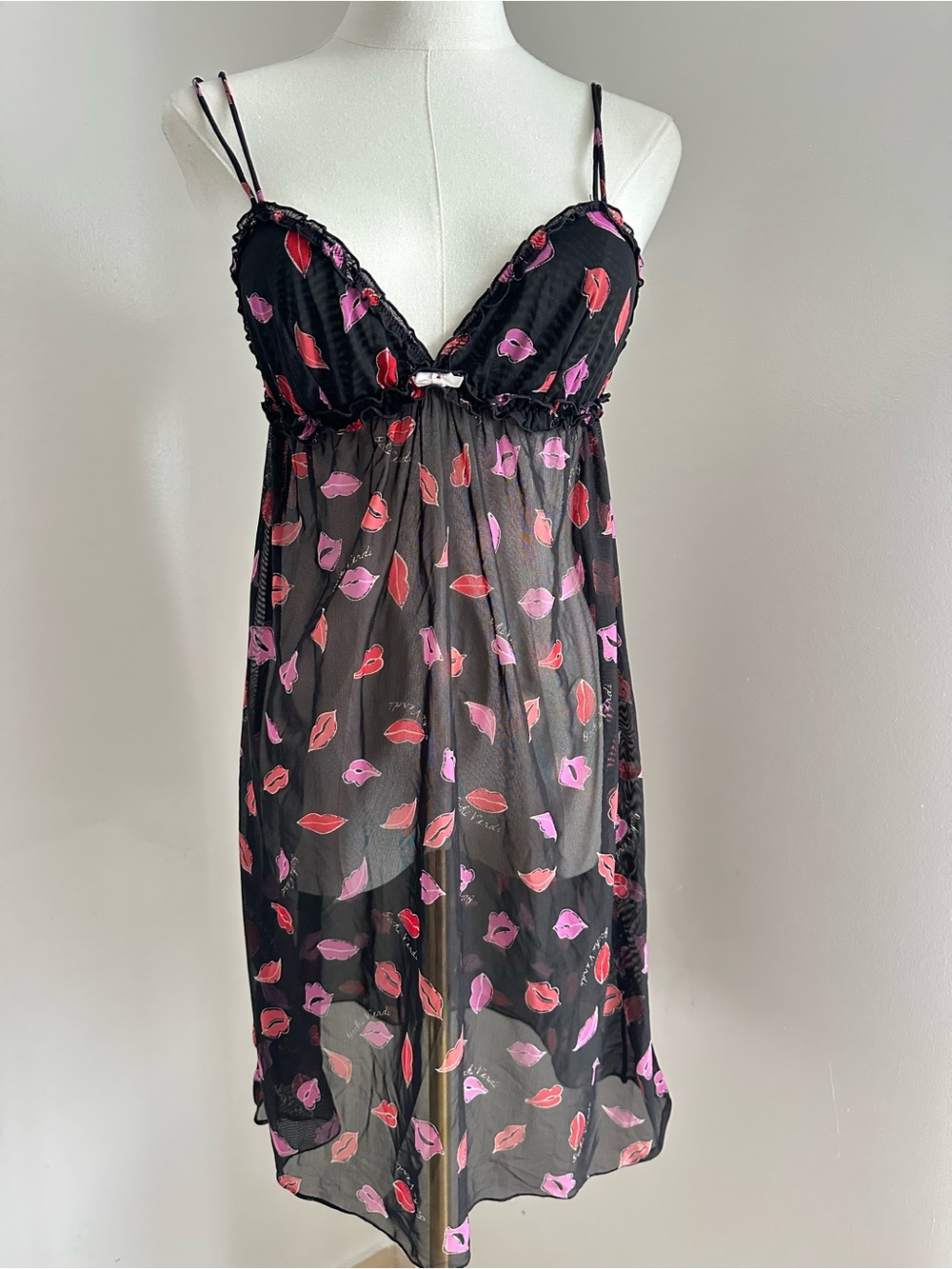 La Perla Black Sheer Lip-Print Babydoll Nightdress - Women Intimates & Sleepwear